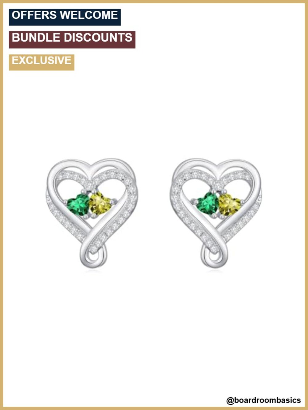 Double Birthstone Stud Earrings 18k White Gold Plated Gift for Women